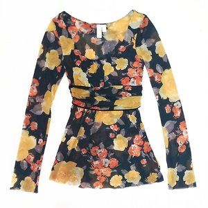 Daisy & Clover Lightweight Mesh Floral Multicolor Long Sleeve Top